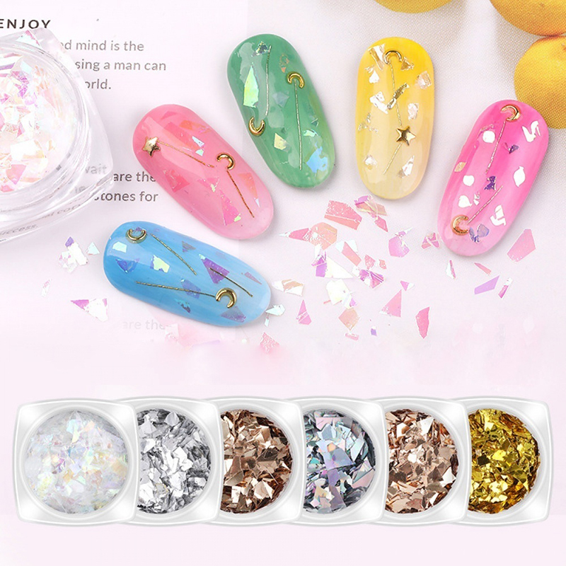 Set 6 Hộp Kim Tuyến Màu 3d Lấp Lánh Dùng Trang Trí Móng