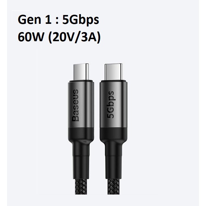 Cáp sạc nhanh BASEUS Cafule series cable Type-C PD3.1 Gen1 60W(20V/3A) 1m