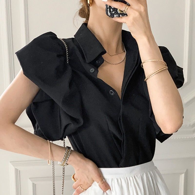 ✽☈❐Áo Kiểu Tay Phồng Cổ Bẻ Một Hàng Nút Thời Trang Mùa Hè Phong Cách Hàn Quốc Cho Nữ