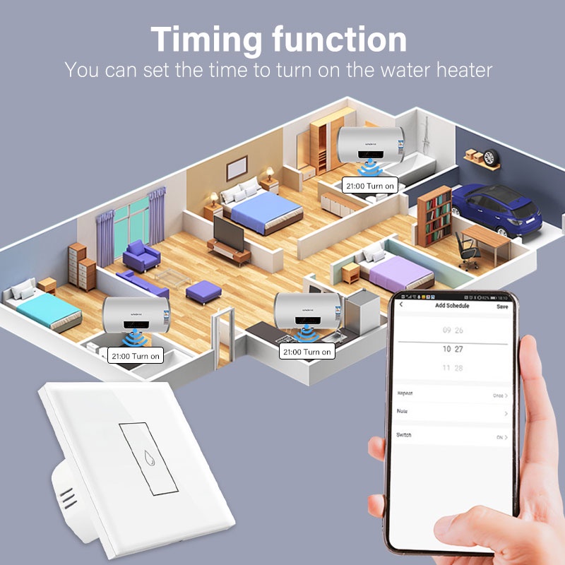 Tuya Công Tắc Máy Nước Nóng Cảm Ứng Thông Minh Wifi Công Tắc Gắn Tường Không Dây Cần Điều Khiển Dây Trung Tính Điều Khiển Từ Xa Cloud1