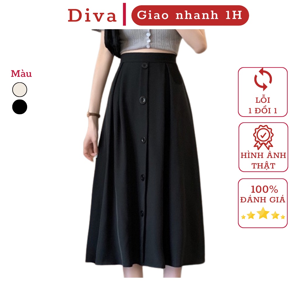Chân váy dài Midi Ulzzang đi làm công sở dáng suông chữ A dài qua gối 5 khuy phong cách sang trọng có bigsize CV27
