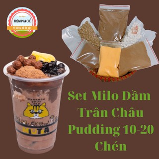 💖BAO NGON💖 Set Milo Dầm Trân Châu Pudding 10-20 Chén + Công Thức Dễ Làm Thành Công 100%, Set Milo Cacao Dầm Siêu Ngon