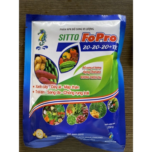 Phân Bón Lá NPK Hòa Tan Sitto FoPro 20-20-20+TE gói 250g