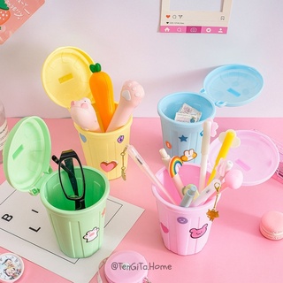 LỌ ĐỰNG KIỂU DÁNG THÙNG RÁC MINI ĐỂ BÀN HỌC, BÀN LÀM VIỆC CÓ NẮP ĐẬY TIỆN LỢI TẶNG STICKER DÁN