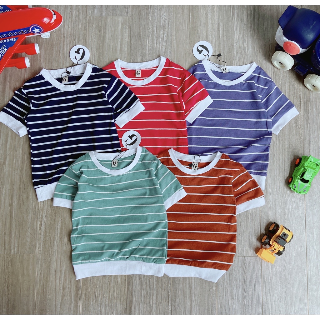 Lyvyshop - (Cotton SG chính phẩm) Áo thun cộc tay bé trai, bé gái (09kg-28kg) mẫu sọc ngang siêu cá tính