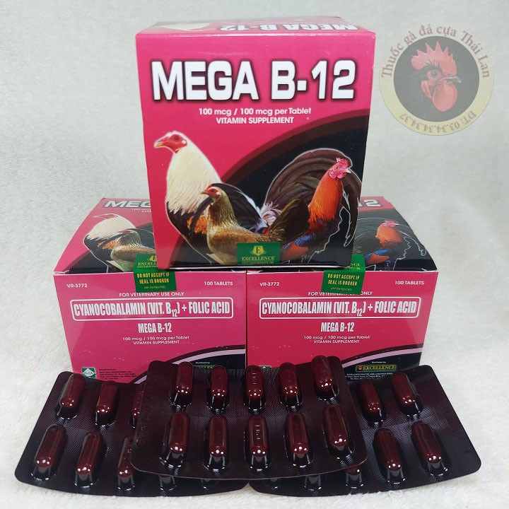 thuốc gà đá - {mega b12 - thuốc nuôi gà cao cấp} - 1 vĩ / 10 viên