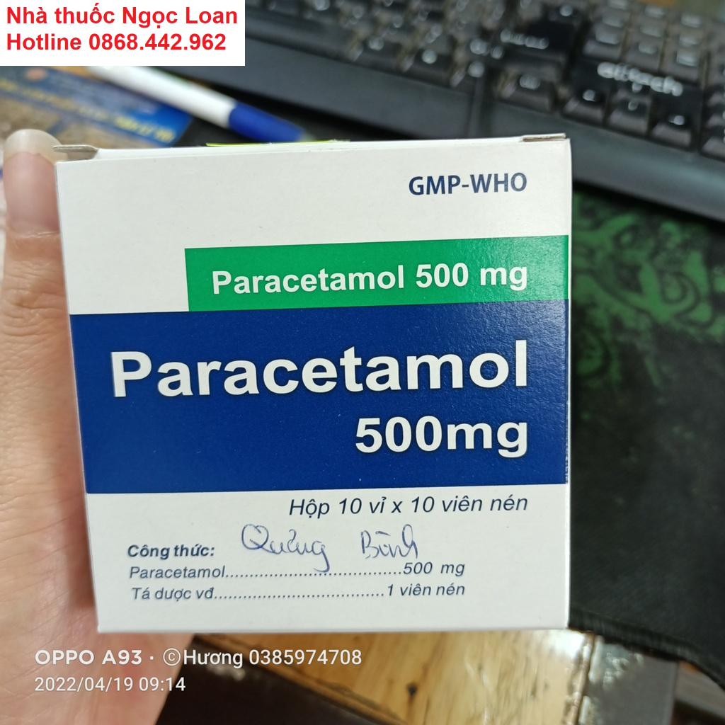 Paracetamo.l 500 hộp 10 vỉ x 10 viên