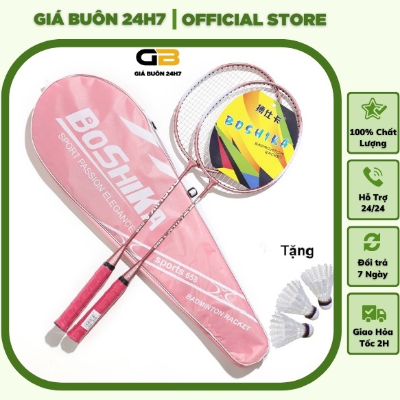 Bộ 2 chiếc vợt cầu lông BOSHIKA chất lượng cao tặng kèm 3 quả cầu, túi đựng, Bộ vợt cầu lông Boshika