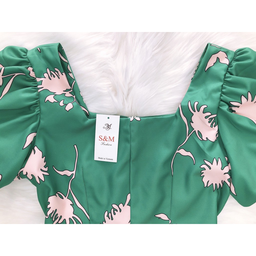 Đầm xòe form dài dự tiệc S&amp;M cổ vuông tay phồng sang trọng GR190 - Hình thật do shop chụp