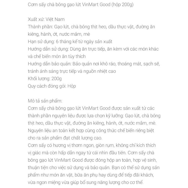 Cơm sấy chà bông gạo lứt 200g Vinmart Home / Cơm sấy gạo lứt chay rong biển 200g