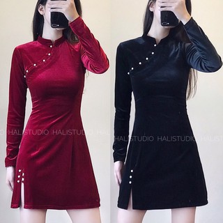 CODE: V08 - Váy nhung cổ tàu Hali.wears