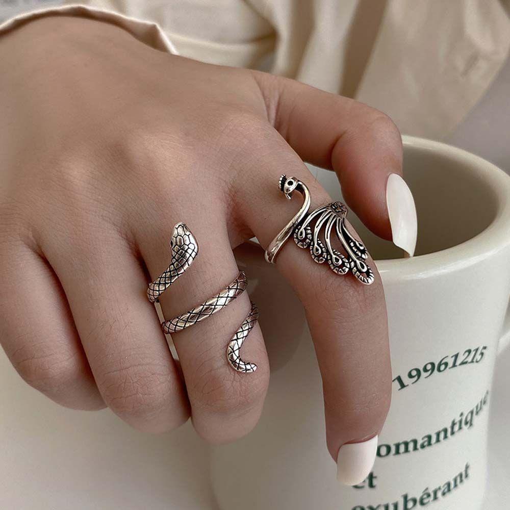 Nhẫn Hở Hình Chim Công Phong Cách Gothic Cổ Điển Dành Cho Nữ|Dây Chuyền Hợp Kim Hình Rắn Độc Đáo Thời Trang