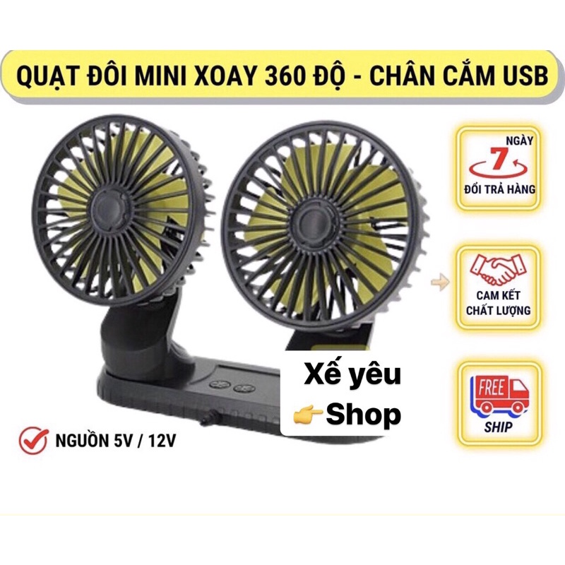 Quạt Xoay 360 Độ Dùng Trên Ô Tô Nguồn 5V/12V/24V, Cắm Chân USB, Quạt Đa Năng Cho Bàn Máy Tính