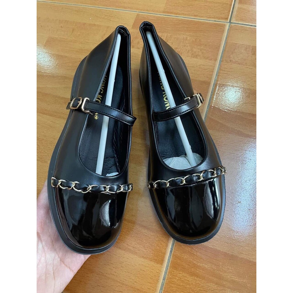 Giày búp bê lolita đế bệt , Guốc nữ phối mũi kết hơp dây xích hottrend Mã VM