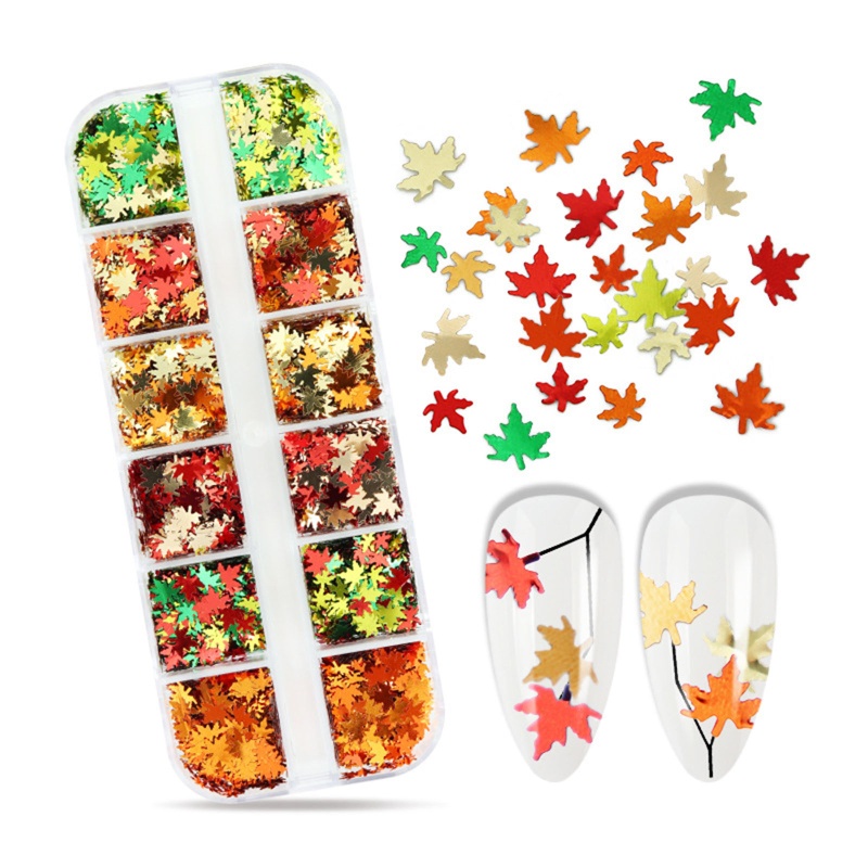 Hộp Kim Sa Hình Lá Phong Trang Trí Móng Tay