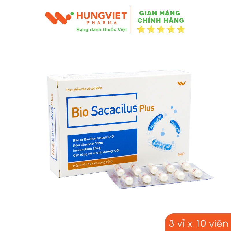 Men tiêu hóa Bio Sacacilus Plus - Giảm các triệu chứng của rối loạn tiêu hóa, đầy bụng, khó tiêu HungViet Pharma hộp 30v