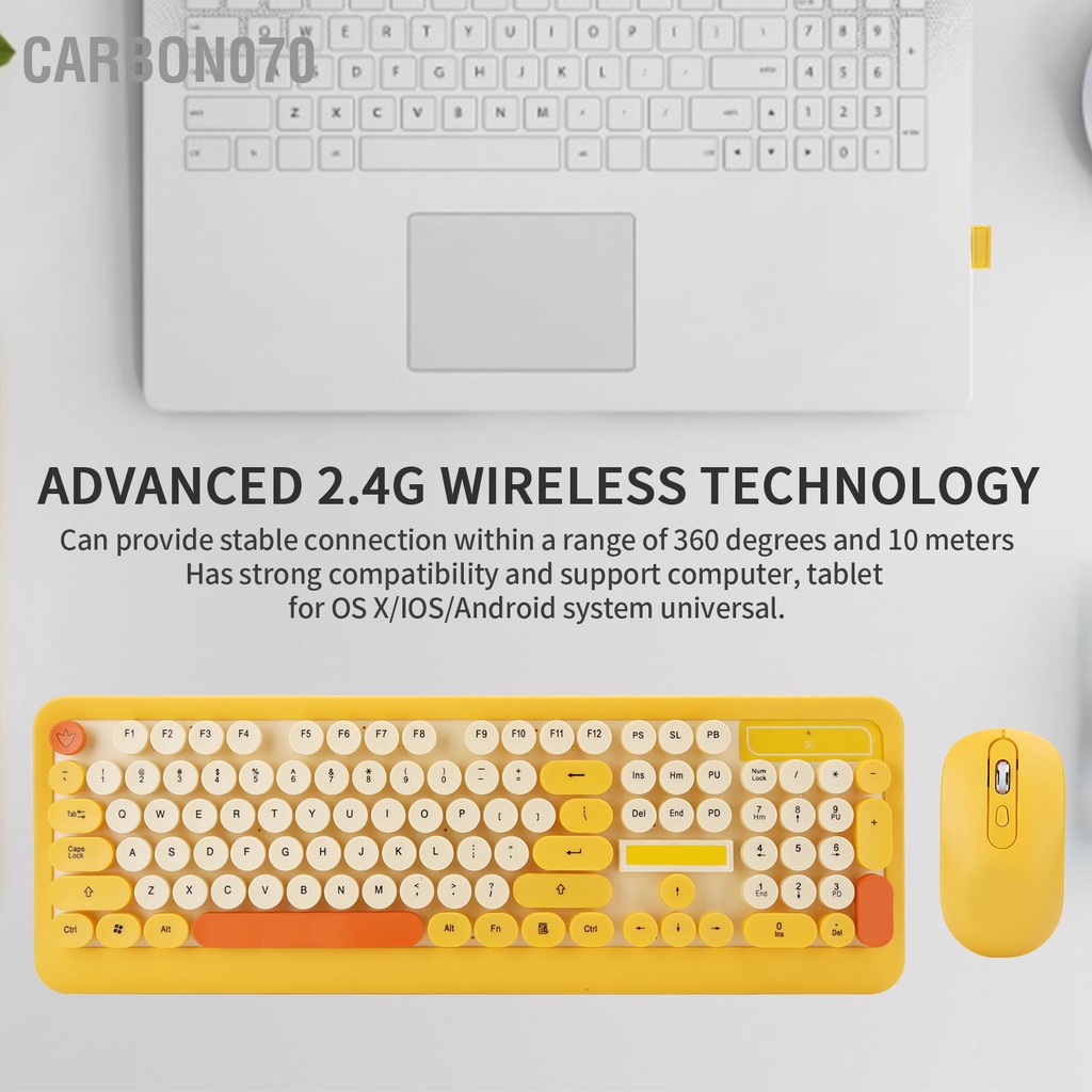 [Hàng HOT] K68 Bộ bàn phím Chuột không dây Punk Hoạt hình Vịt vàng dễ thương tương thích máy tính, laptop, pc【Carbon070】