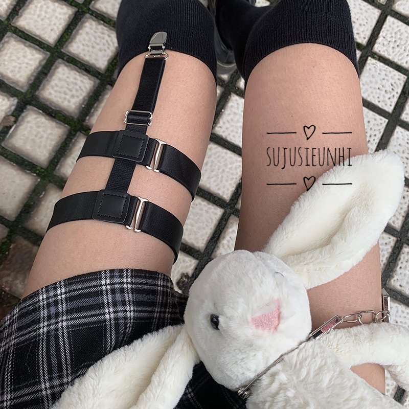 CÓ VIDEO  kẹp giữ tất jk / garter 2 tầng màu đen cá tính-phụ kiện đi kèm vớ cosplay
