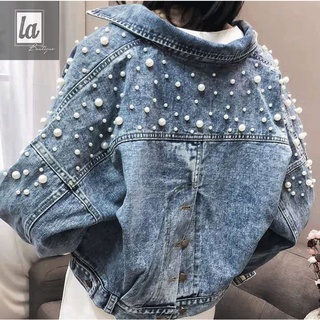 Áo khoác jeans croptop đính hạt tay cánh dơi bigsize 60kg - 70kg