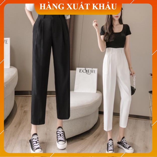 Quần baggy nữ công sở [HÀNG XUẤT KHẨU] Quần baggy nữ cạp cao thiết kế 3 cúc vải tuyết mưa xuất Hàn, form dáng cực đẹp