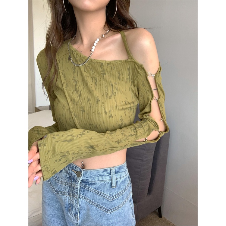 Porozi  Áo croptop  trễ vai dài tay thời trang Hàn Quốc dành cho nữ