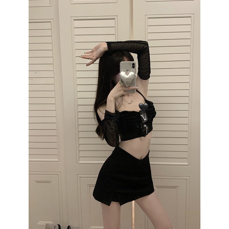 Cocory vn Chân Váy Chữ A Lưng Cao Thiết Kế Xẻ Quyến Rũ