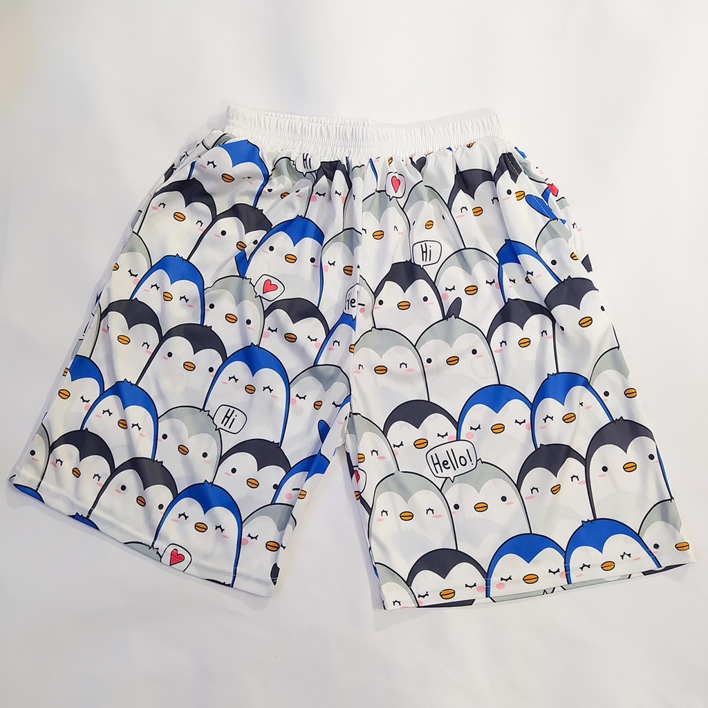 Quần đùi hoạt hình form rộng unisex, Quần short cartoon họa tiết chim cánh cụt