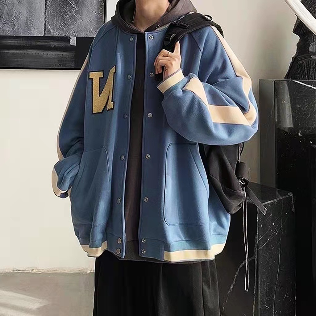【Vải nỉ đôi nâng cấp】 Thời trang Áo khoác nam nữ phong cách ngoại cỡ Các cặp đôi vải dày dặn】 Áo khoác bomber vải nỉ if thời trang Áo khoác cotton 100% Thêu thùa