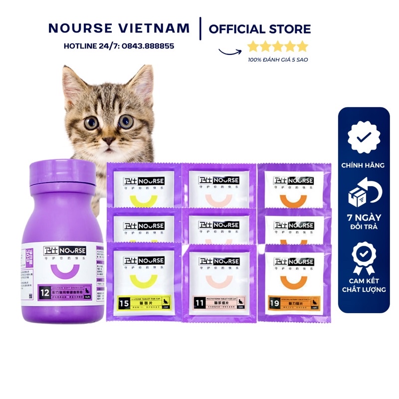Vitamin Nourse 11 Lysine Tăng đề kháng Canxi Dưỡng lông cho chó mèo NourseVietnam (gói dùng thử 5g)
