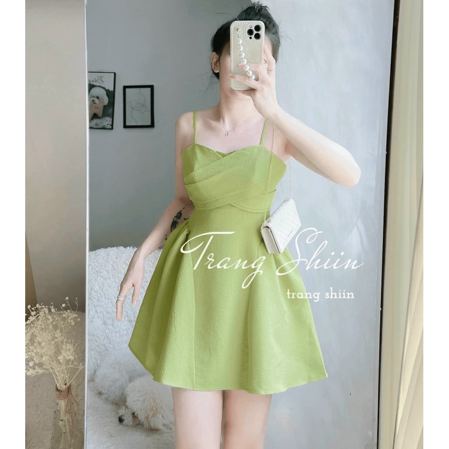 (Free Ship) Váy Hai Dây Xốp Hạt Cổ Chéo Siêu Cháy Hàng UP Valetina Shop