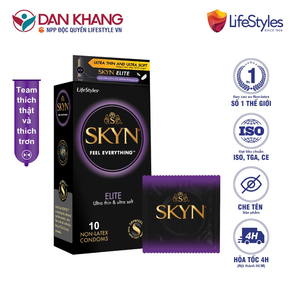 Bao cao Su LifeStyles SKYN ELITE Non-latex Siêu Mỏng Siêu Mềm Cao Cấp 10 bao