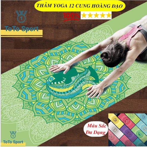 Thảm tập Yoga/ Gym 12 cung hoàng đạo cao cấp 2 lớp PVC, Thảm tập gym êm chống trượt T099