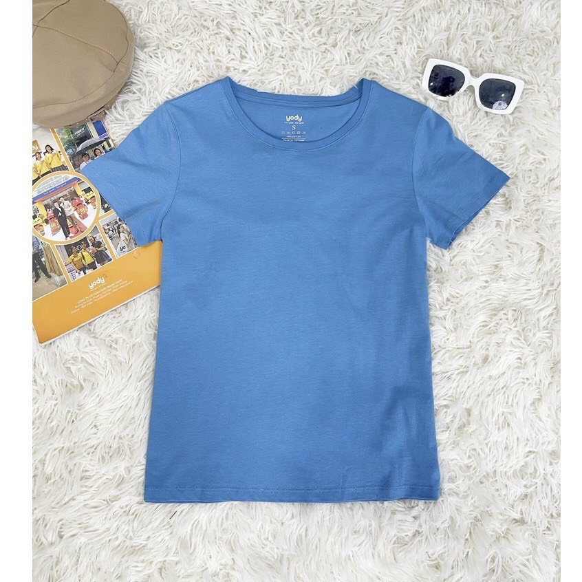 Áo phông YODY nữ cổ tròn,áo thun cộc tay chất liệu cotton mềm mại thấm hút mồ hôi TSN5346