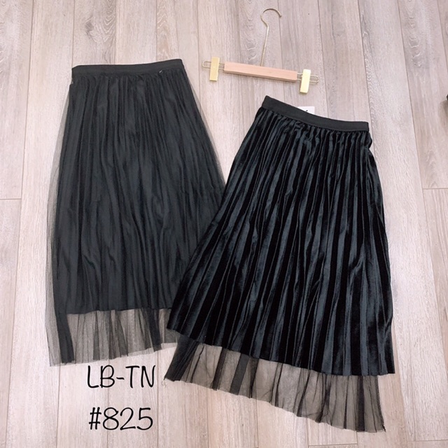 Chân váy xếp ly nhung - Mặc 2 kiểu