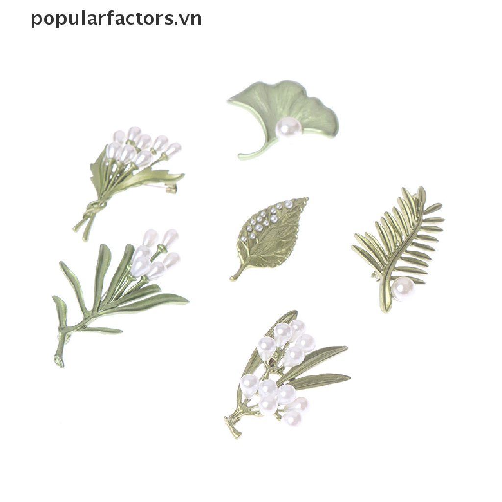 Ghim Cài Áo Hình Lá Cây Đính Ngọc Trai Màu Sắc Vintage