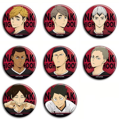 Combo 8 huy hiệu cài áo IN HÌNH Haikyuu!! Vua bóng chuyền ver red anime chibi dễ thương