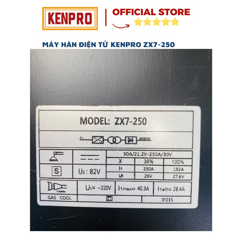 Máy Hàn Điện Tử Kenpro ZX7-250 Hàn Đến Que 4.0mm Hàn Liên Tục Que 3.2mm Bảo Hành 12 Tháng