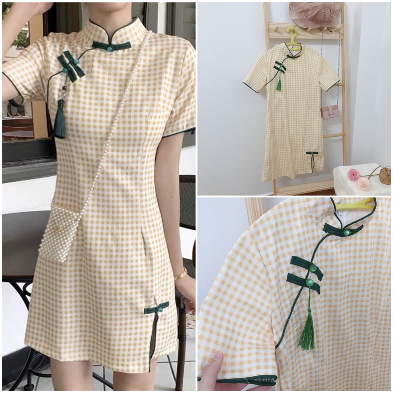 Đầm hoa sườn xám họa tiết trendy