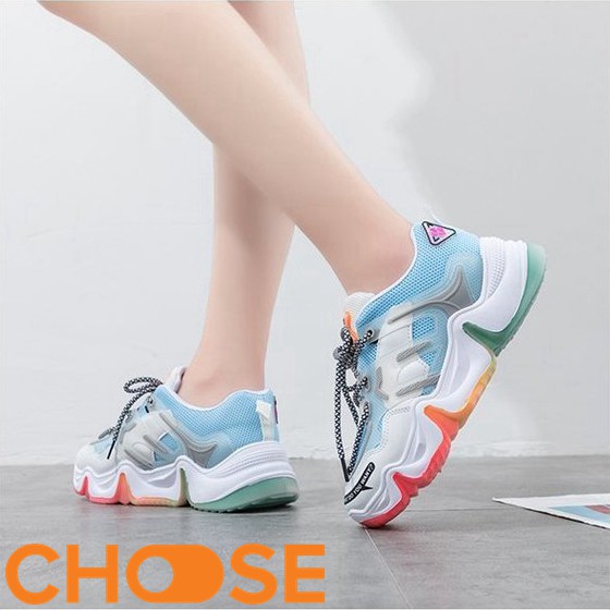 Giày Nữ Sneaker Choose Độn Đế Cầu Vồng Phối Xanh G15K8