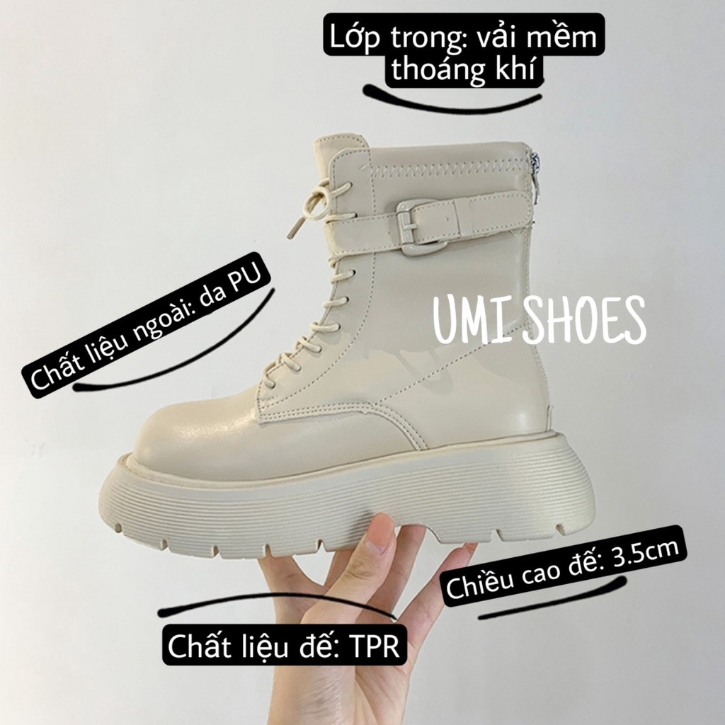 Giày Bốt Nữ Cao Cổ nữ Ulzzang Kéo Khóa zip Buộc Dây Cá Tính Thời Trang Nâng Đế Cao 4cm Mới Hot Đẹp đẹp màu đen trắng nâu | WebRaoVat - webraovat.net.vn