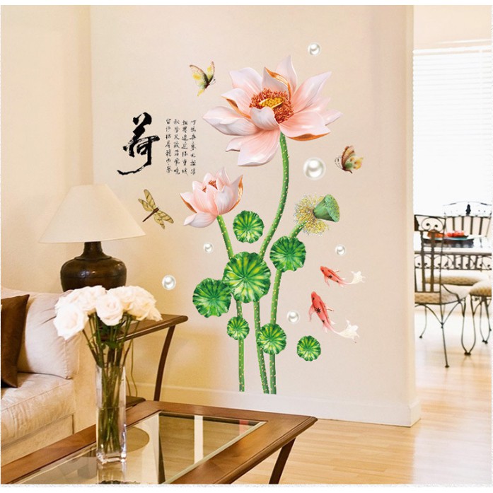 Decal trang trí tường Hoa Sen nở Hồng Nhạt