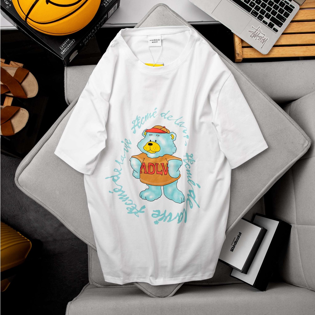 Áo thun tay lỡ cổ tròn unisex ADLV Green Bear trắng, đen form rộng, vải cotton 100% cao cấp VNXK TPT Shop 2021ADL02