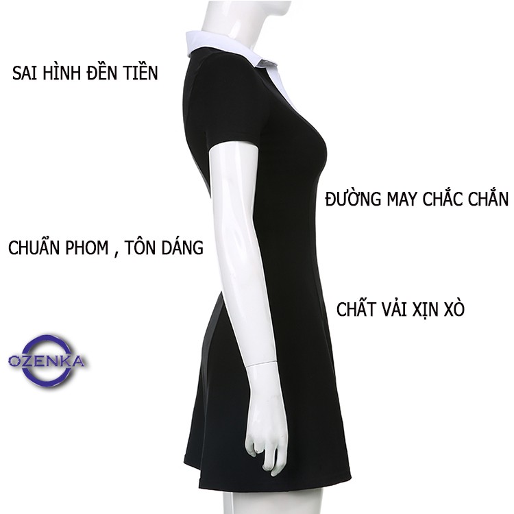 Váy polo body tay ngắn xinh yêu, đầm polo đi dự tiệc đi chơi dạo phố đi bar sang chảnh rẻ đẹp OZENKA