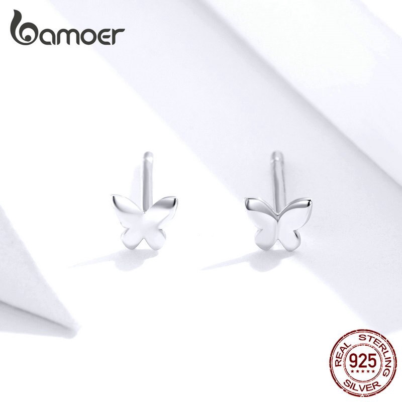 Bamoer Khuyên Tai Xỏ Lỗ Bằng Bạc 925 Hình Bướm Đơn Giản Chống Dị Ứng SCE775 Thời Trang Cho Nữ