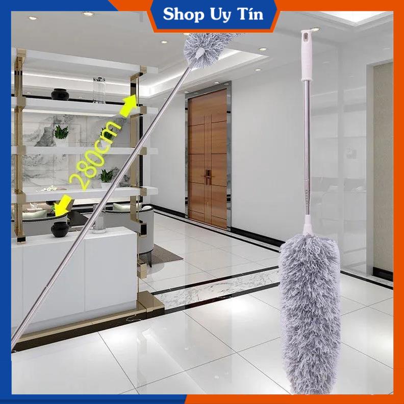 Chổi Quét Trần Bằng Sợi Vải Siêu Nhỏ Cán Inox Dài Cao Cấp, Đầu Chổi Linh Hoạt - Chổi quét bụi đa năng rút xoay 360 độ