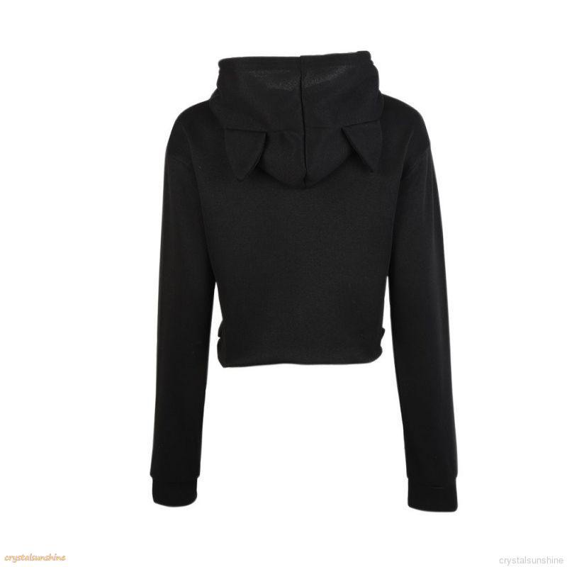 Áo Hoodie Lửng In Hình Mèo Dễ Thương Cho Nữ