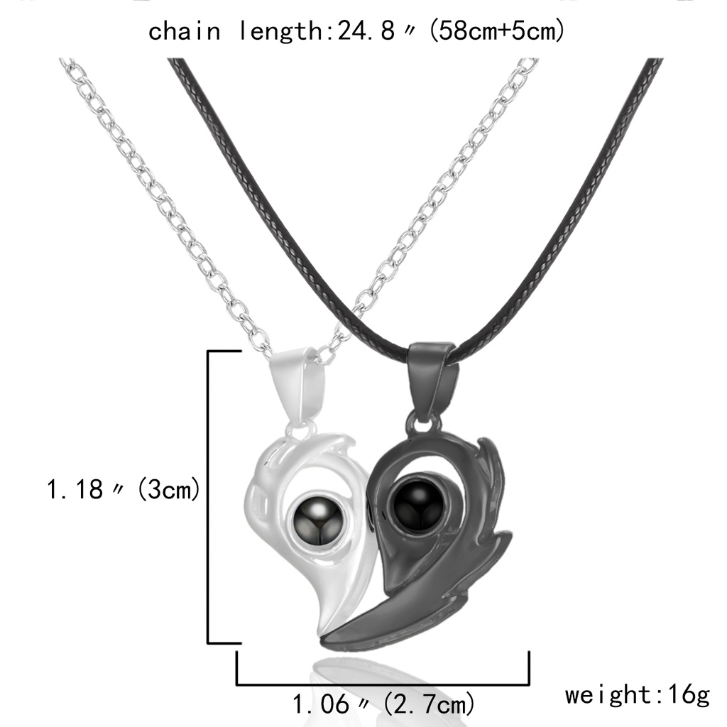 Set 2 Vòng cổ Mặt Trái Tim Chiếu Từ Tính Thời Trang 100 Ngôn Ngữ