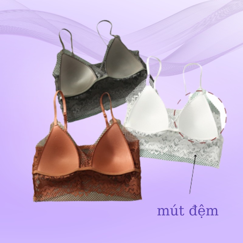 Áo lót ngực đệm mỏng phối ren hoa cổ V sexy DORIS - 7369