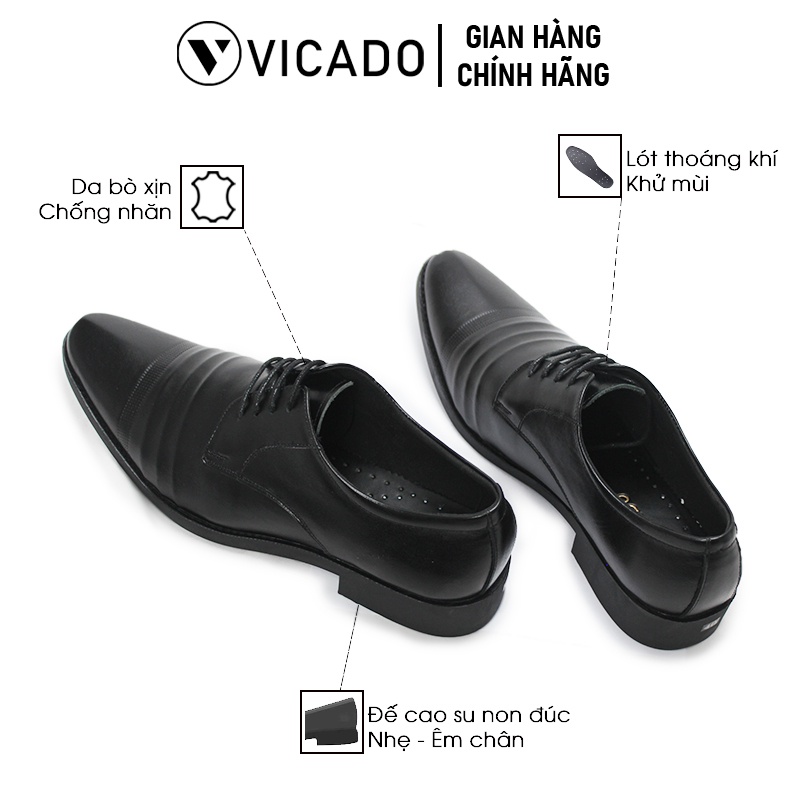 Giày buộc dây nam da bò cao cấp tăng chiều cao Oxfords VICADO VA0023 màu đen