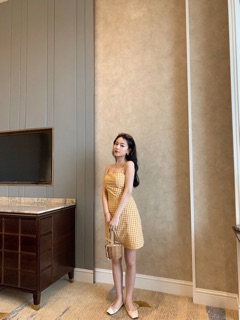 Đầm caro 2 dây